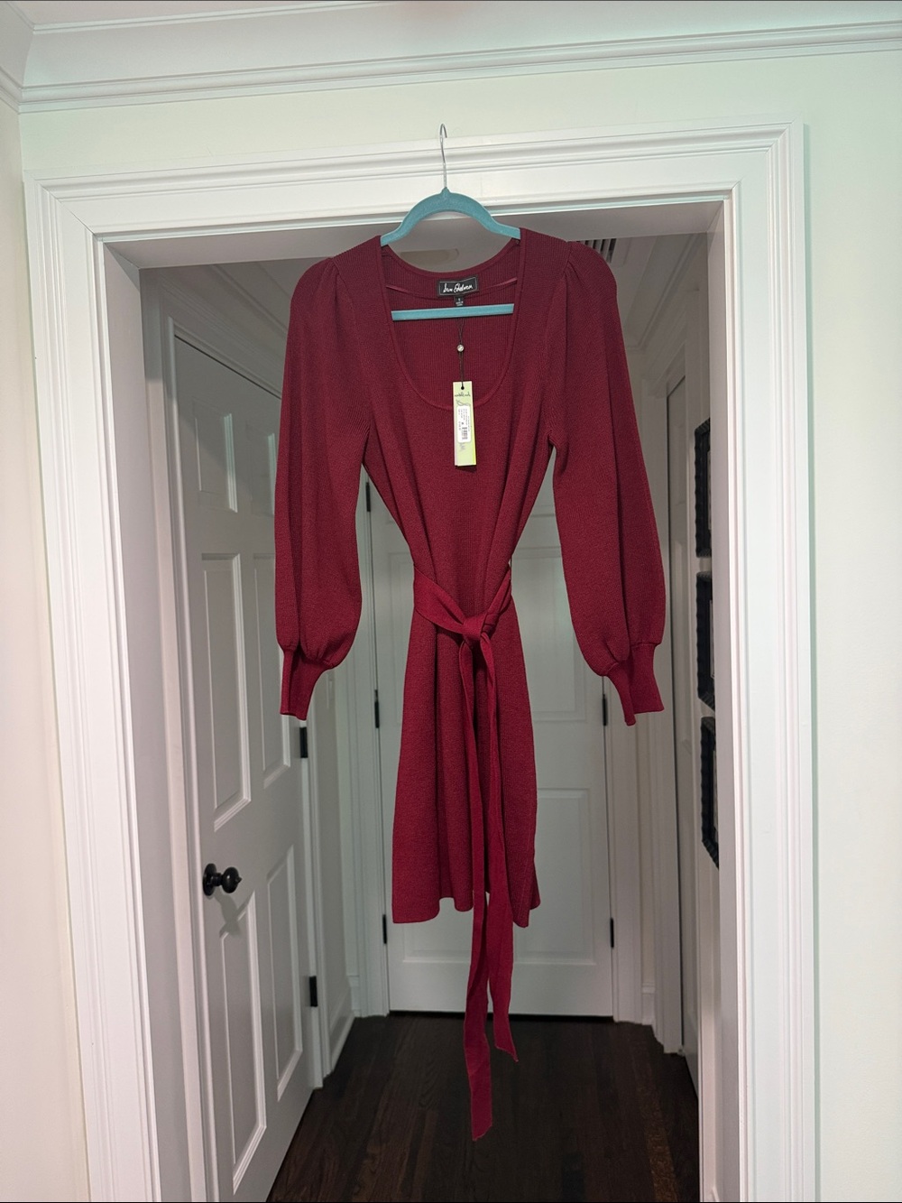 Sam Edelman Long Sleeve Burgundy Sweater Dress with Tie Waist